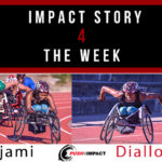 picture shows Djami Diallo a BC wheelchair athlete competing in wheelchair sprint